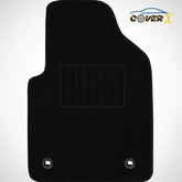 Black car mat with 'COVER X' logo on a white background